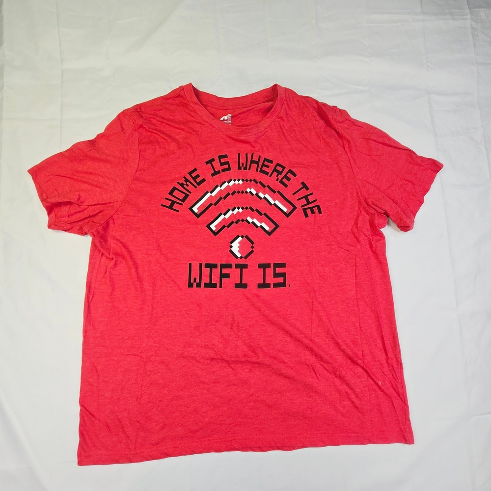 Home Is Where The WiFi Is T-Shirt Men's Size XXL Red Short Sleeve Graphic Tee